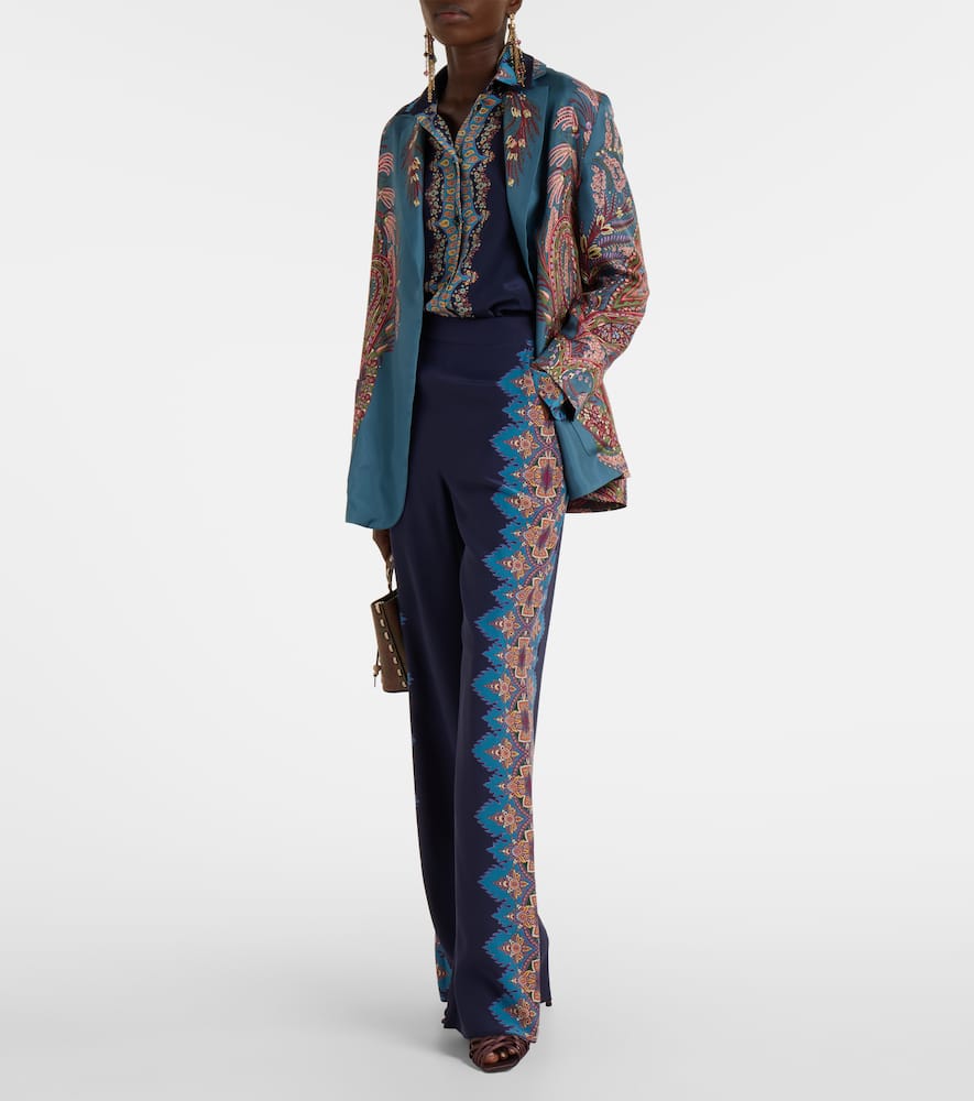 Printed silk crêpe de chine straight pants