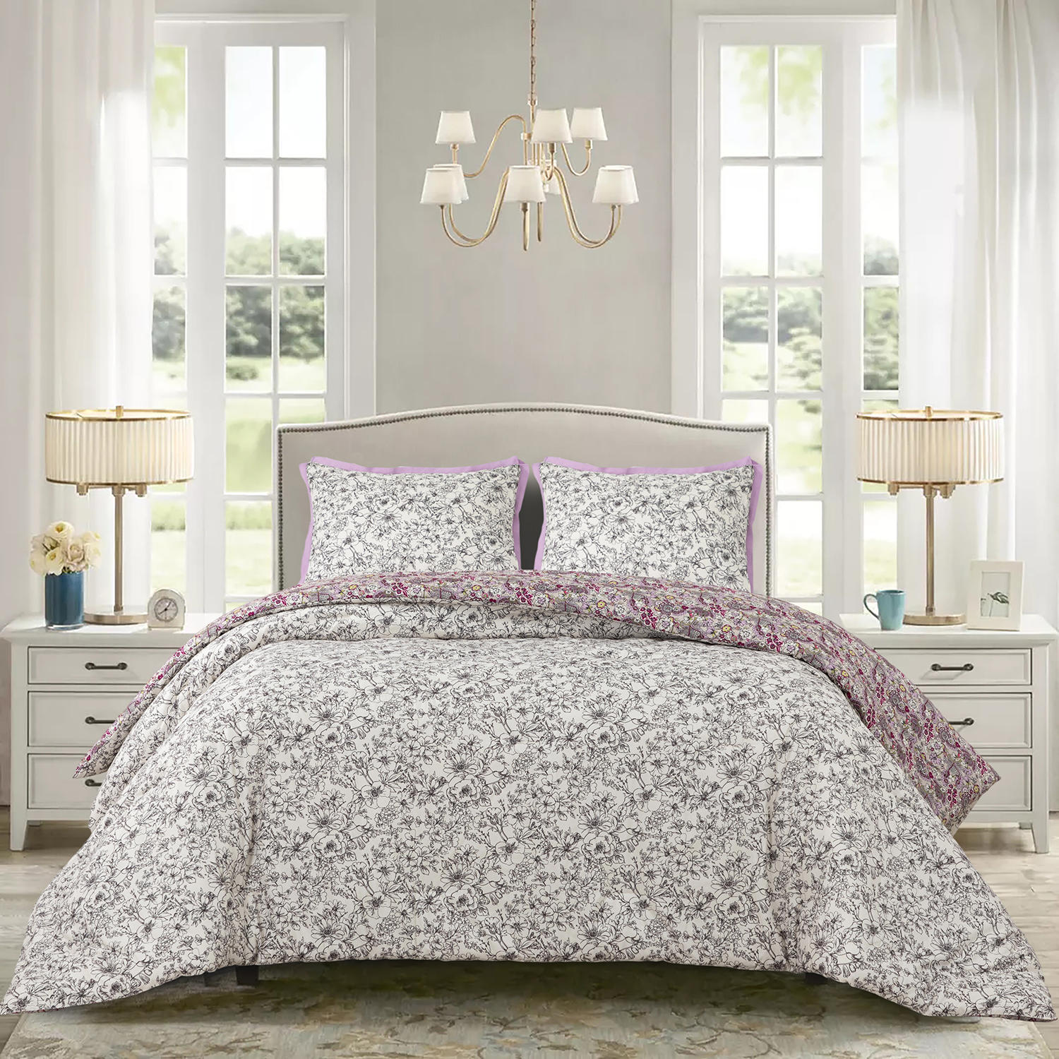 3PC COMFORTER SET:- Breezy Bouquet