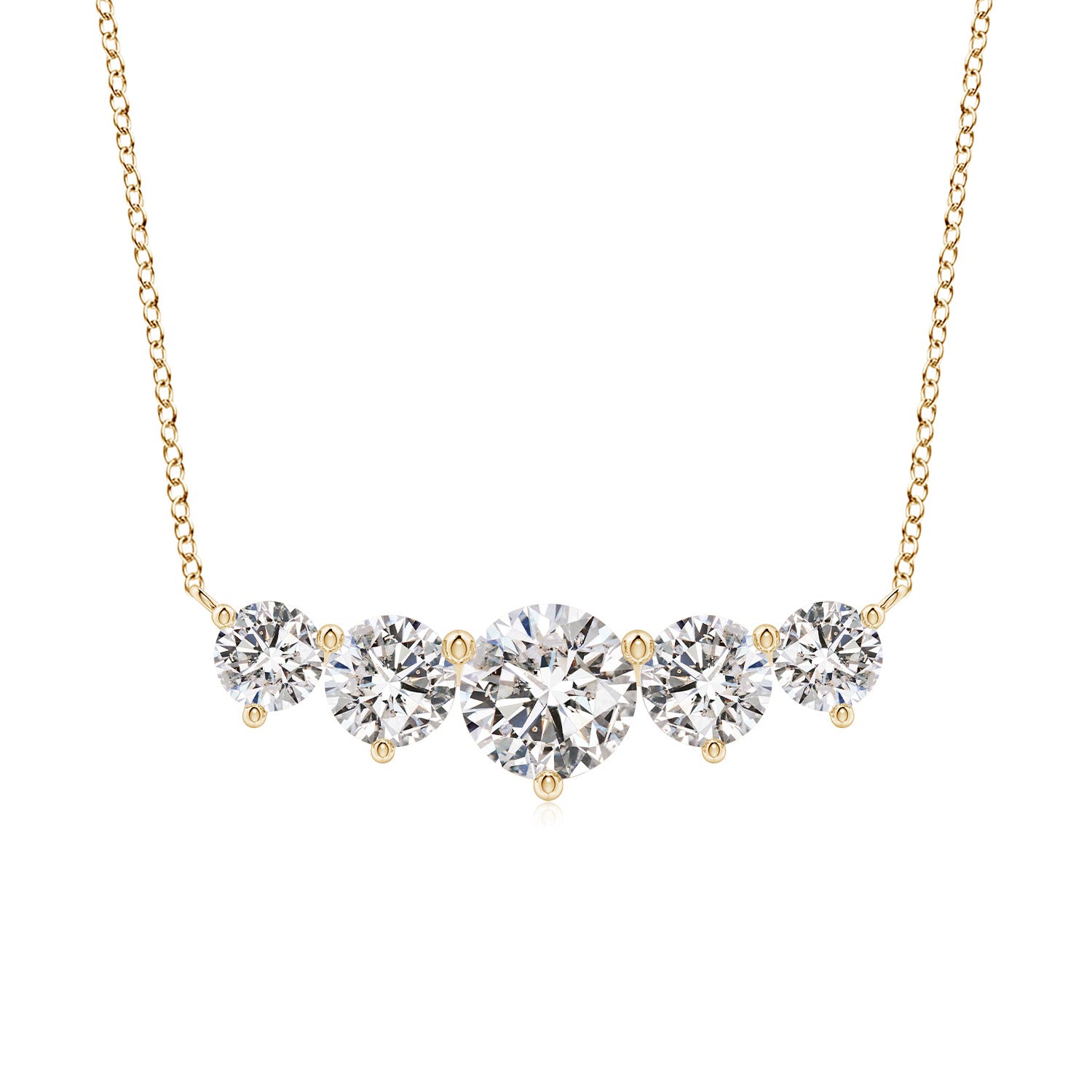 Angara 2.0 Carats Graduated Five Stone Round Diamond Necklace in 14K Yellow Gold