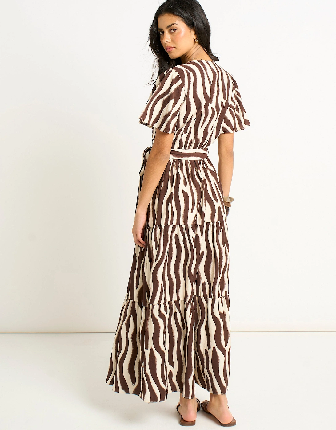 Gini London Women's Chocolate Zebra Print Wrap Midi Dre