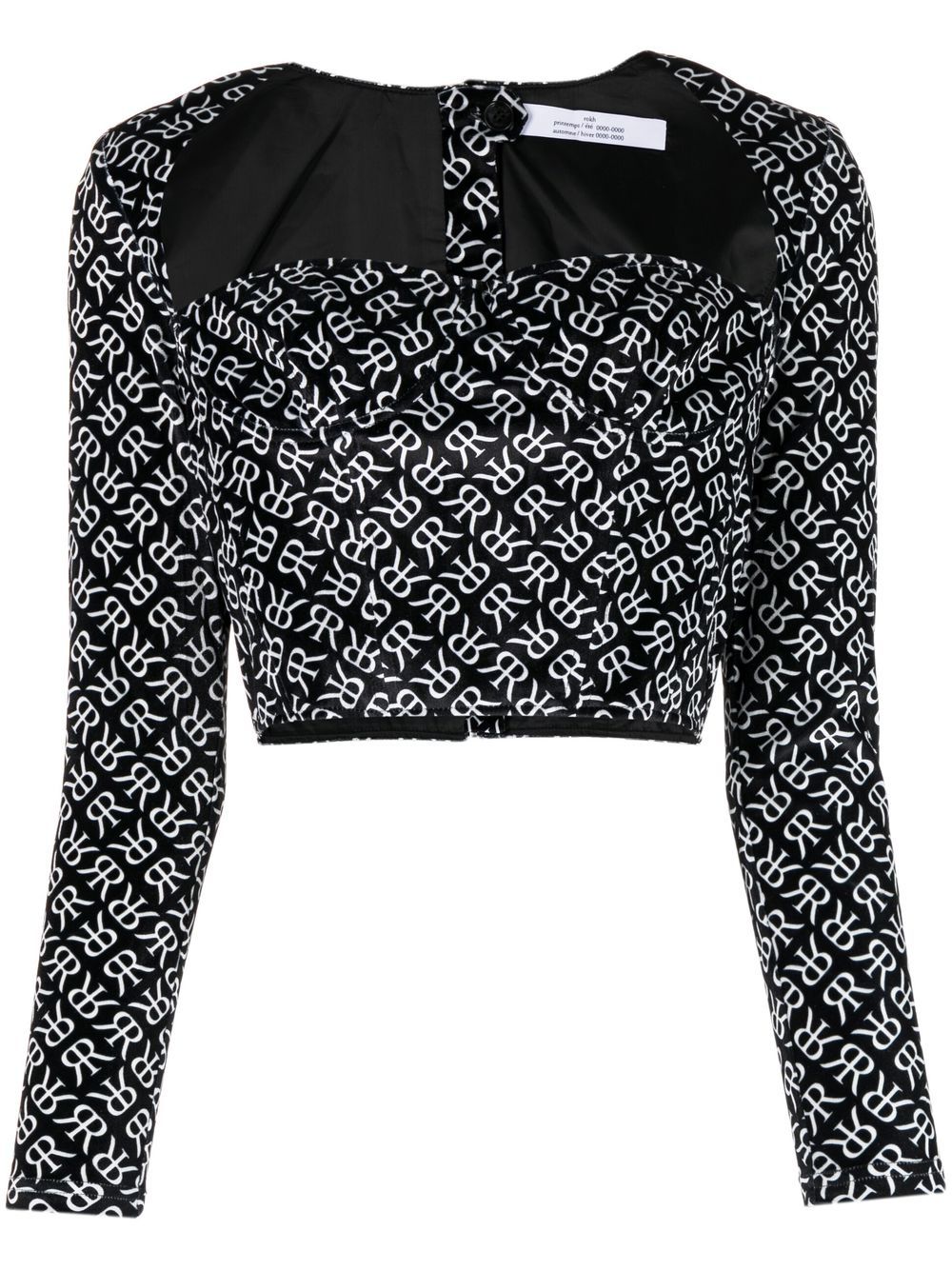 Monogram-print bustier corset top - Black