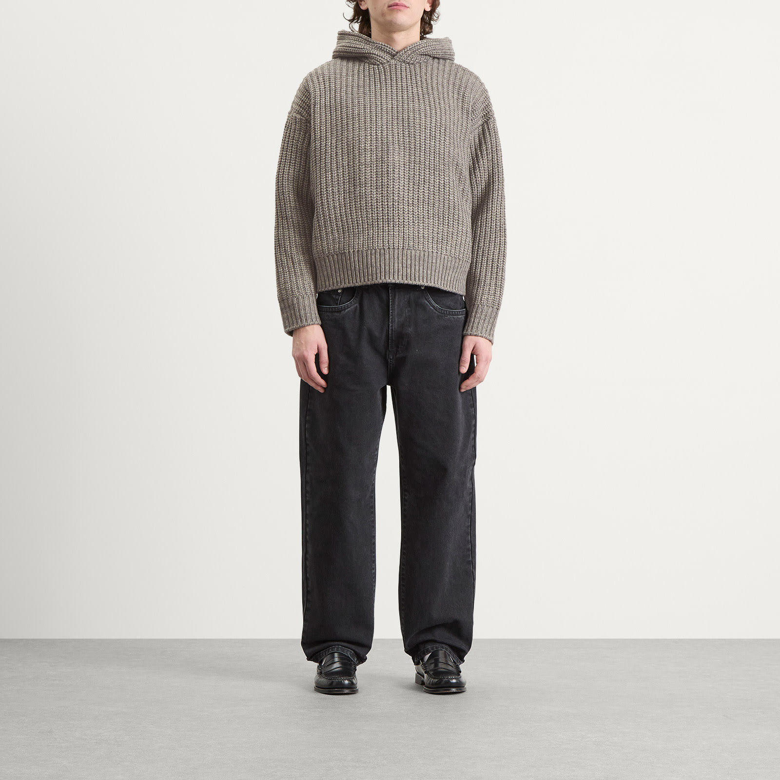 Men's Chunky Rib Knit Hoodie Grey Melange