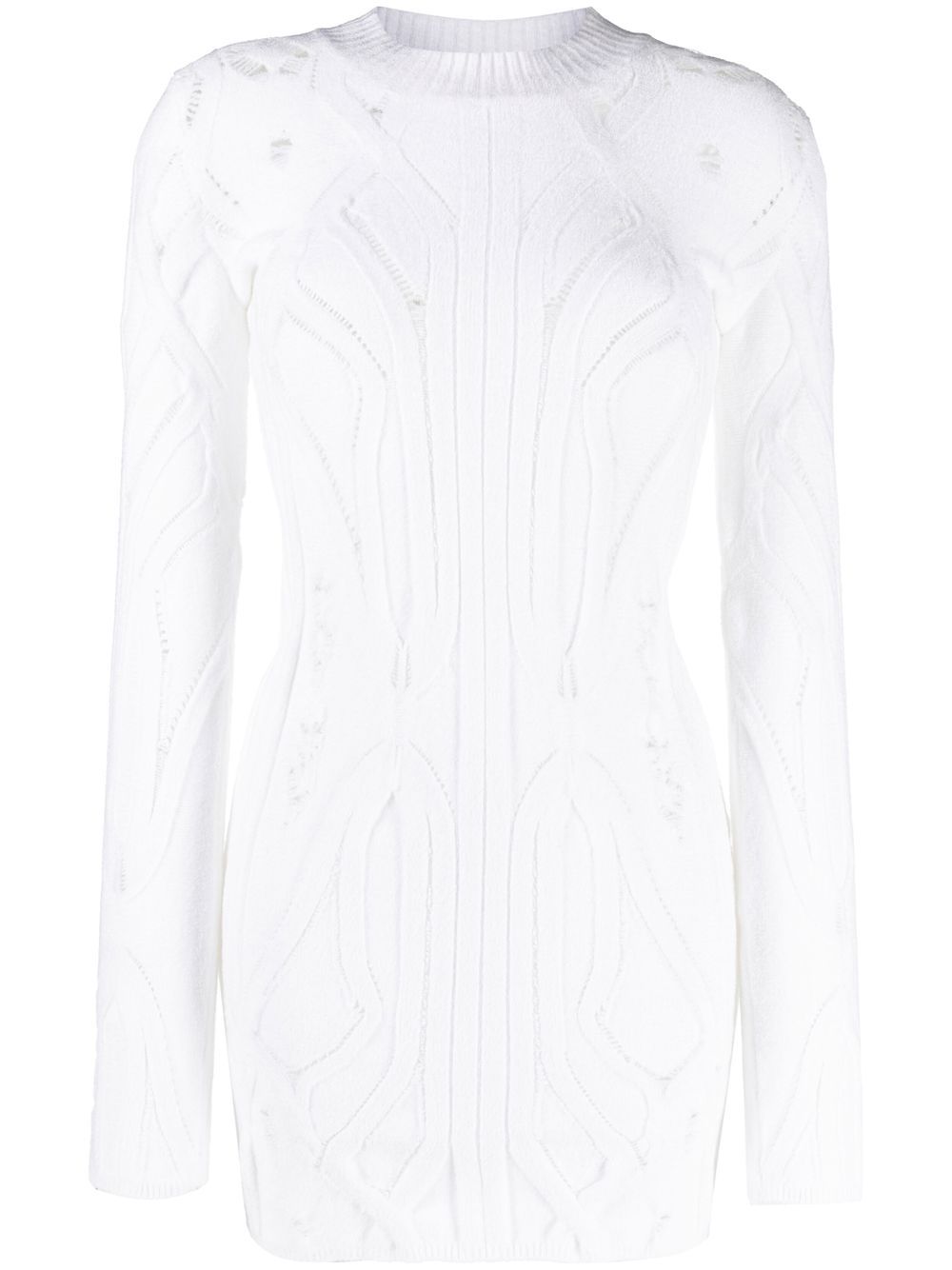 Open-knit long-line jumper - White