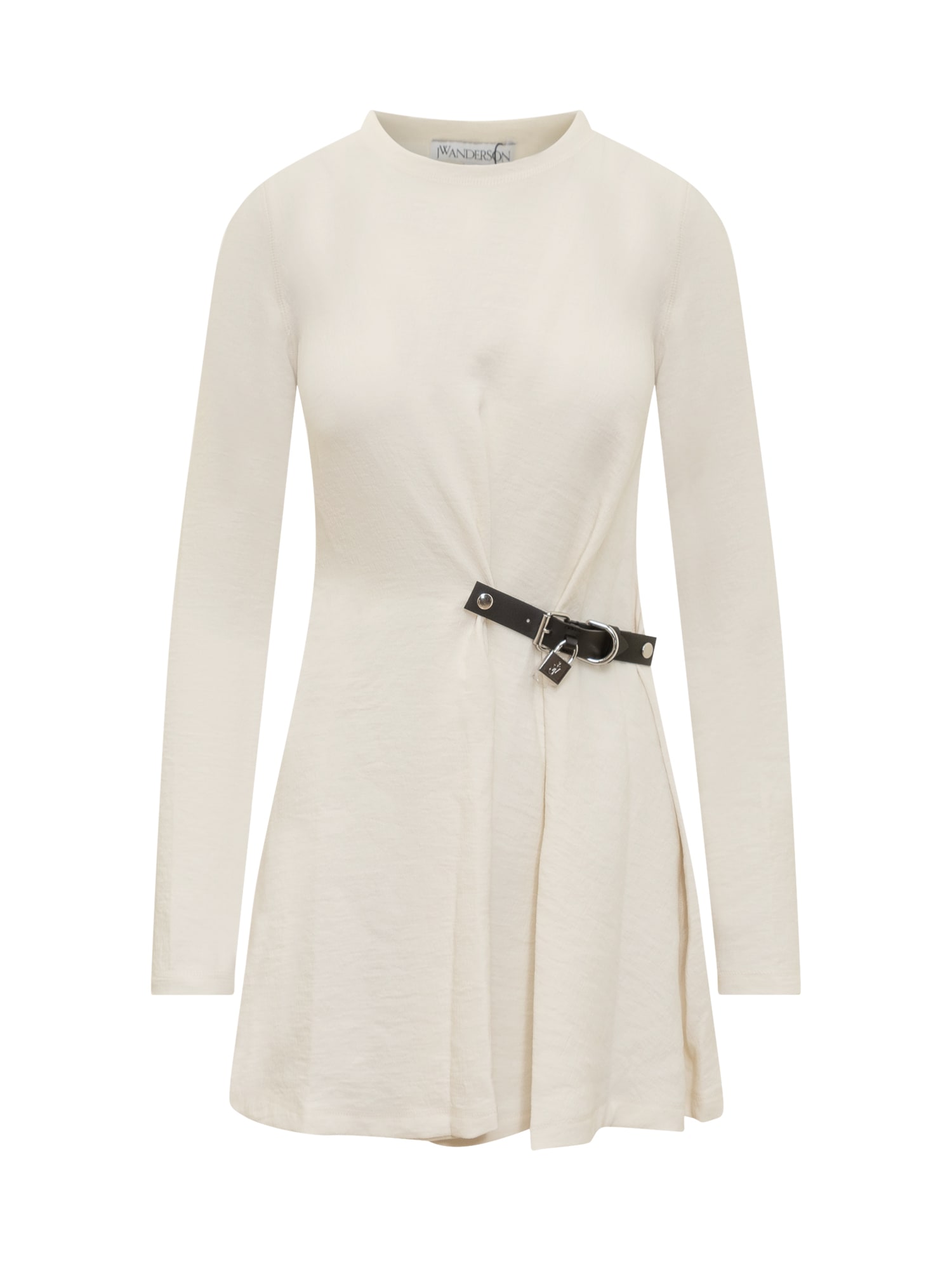 Padlock-detail belted wrap dress - White