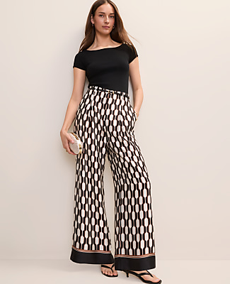 Ann Taylor The Pleated Wide-Leg Pant in Geo Satin