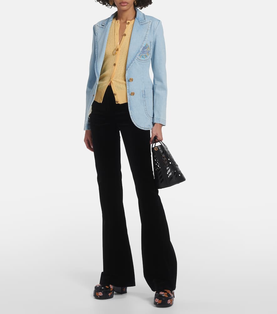 Embroidered denim blazer