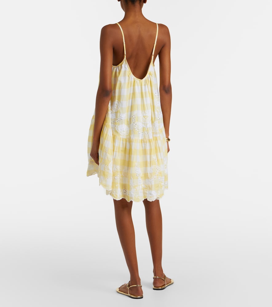 Embroidered checked cotton minidress