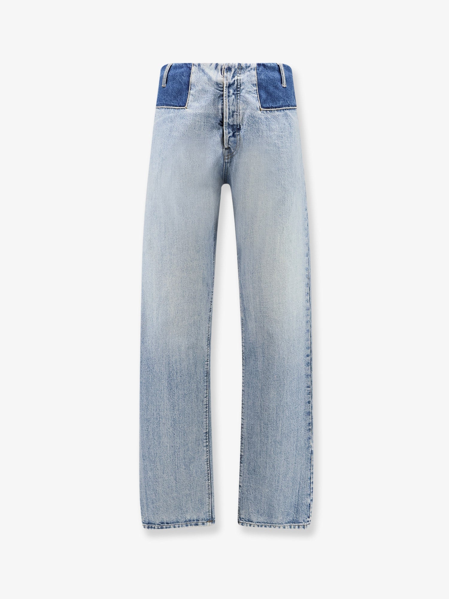 Patchwork-Effect Cotton Jeans — Blue