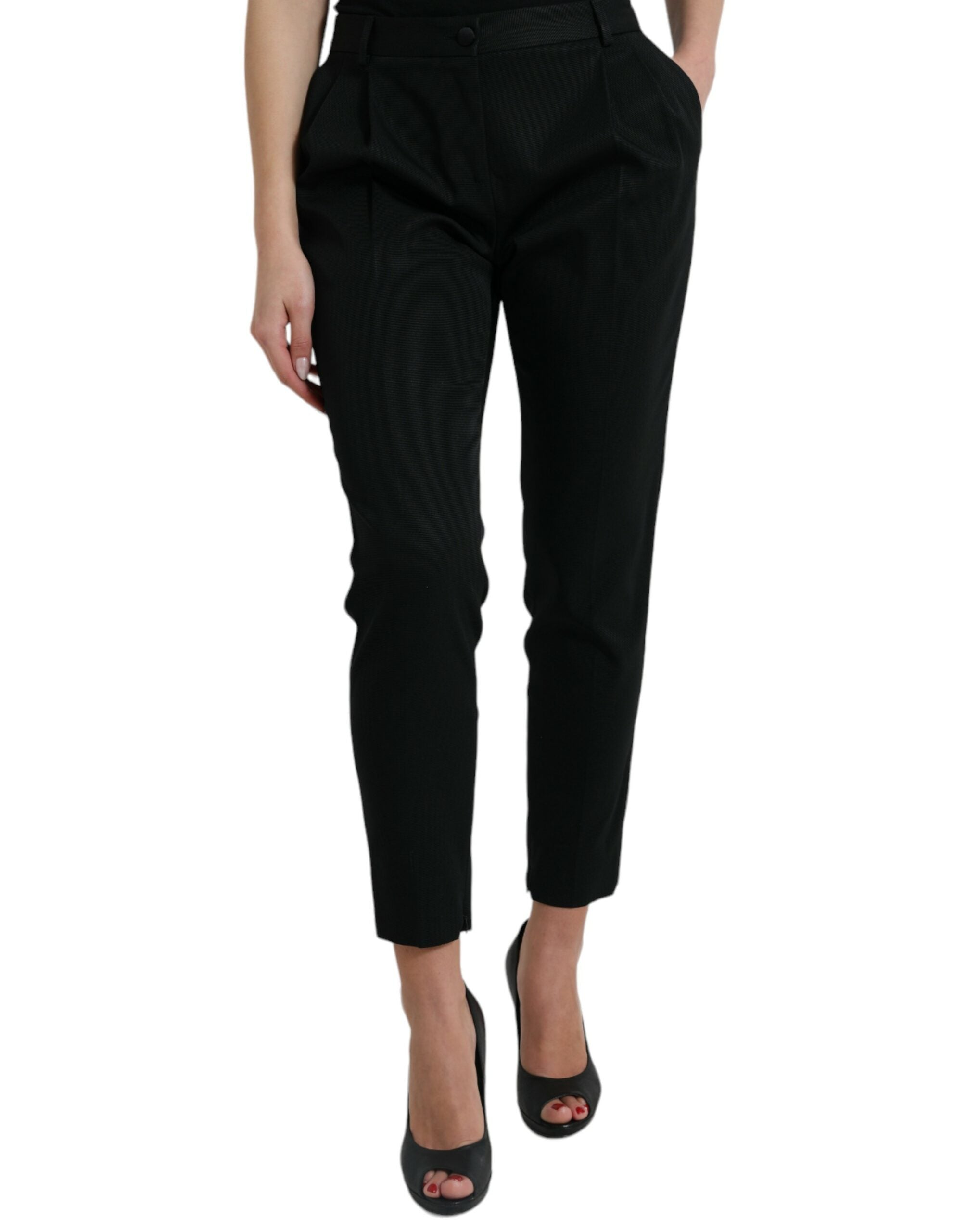 Virgin Wool High-Waist Tapered Trousers — Black