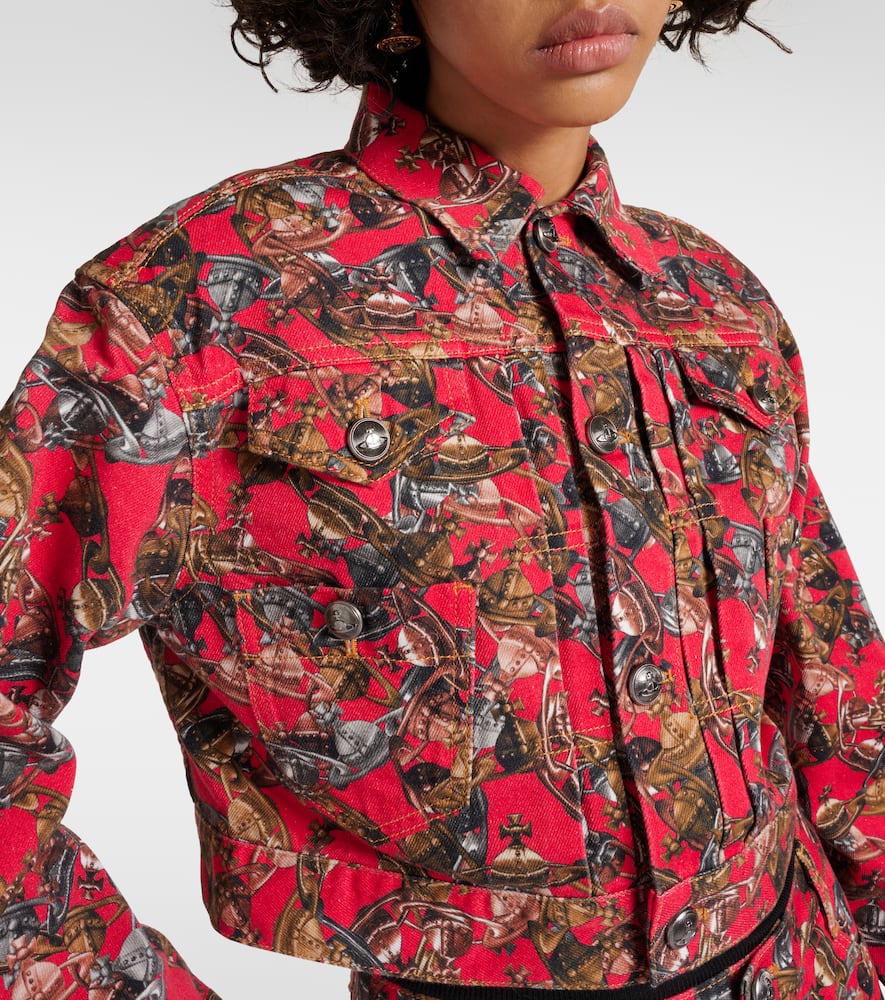 Printed cropped denim jacket