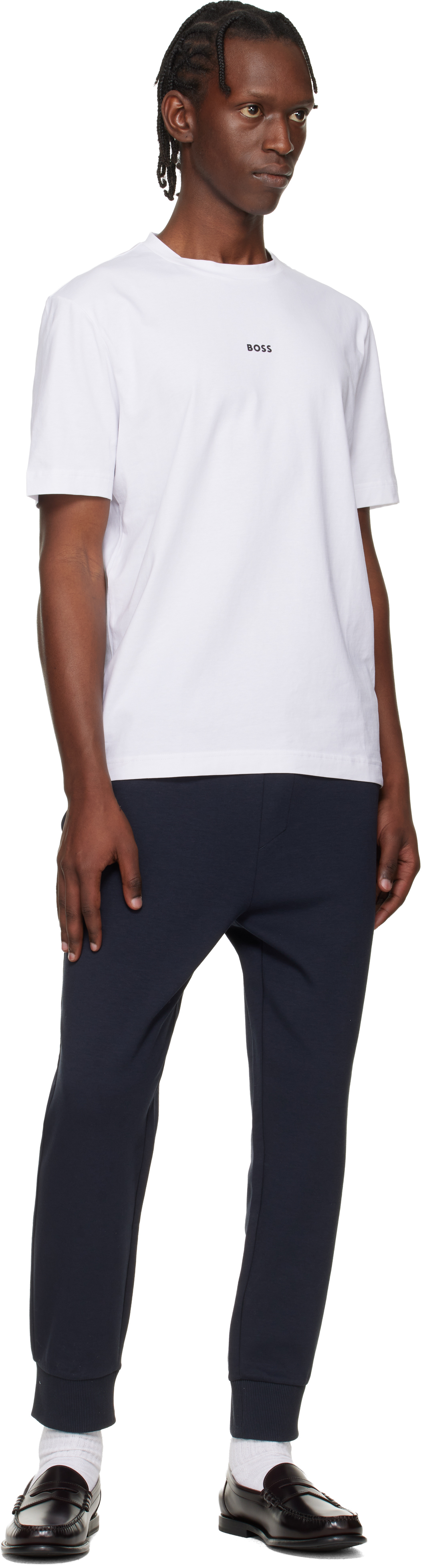 Navy Stretch-Cotton Logo Detail Track Pants