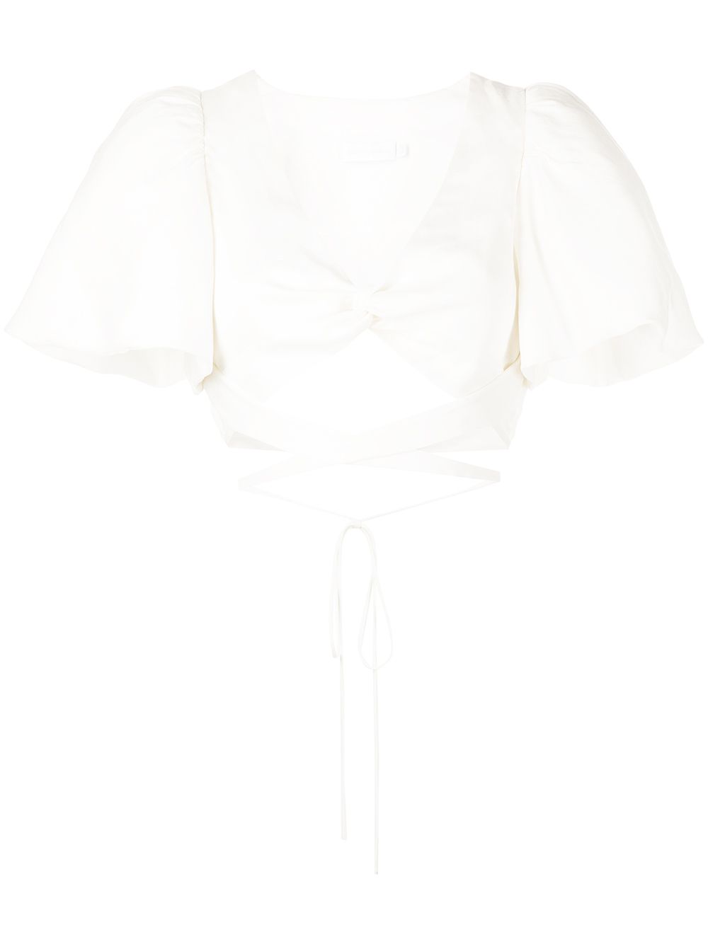 Twist-front puff-sleeve cropped top - White