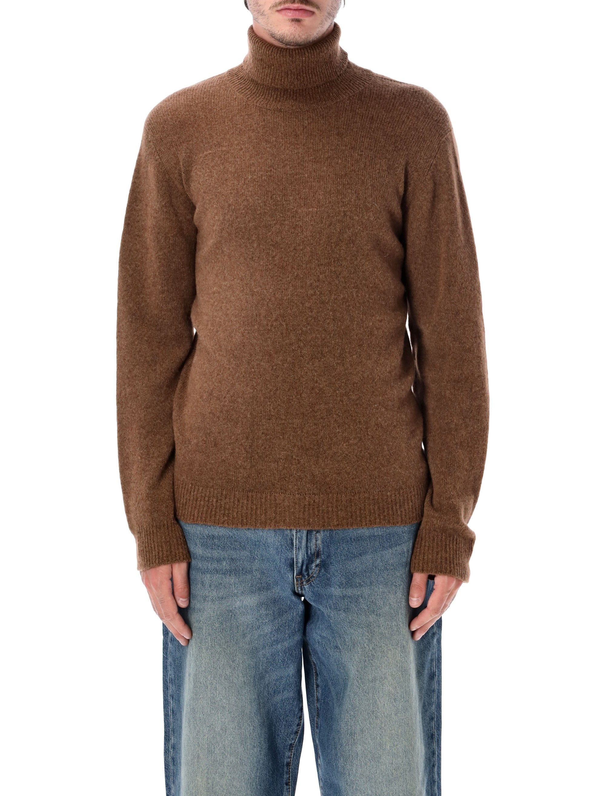 Men's Camel Wool Blend Turtleneck Sweater with Smooth Hand Feel