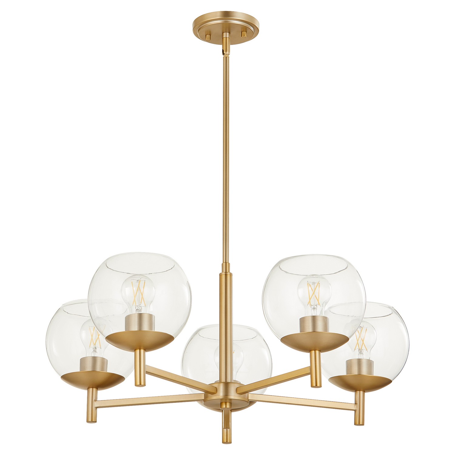 Aged Brass Five Light Chandelier from the Lyon Collection