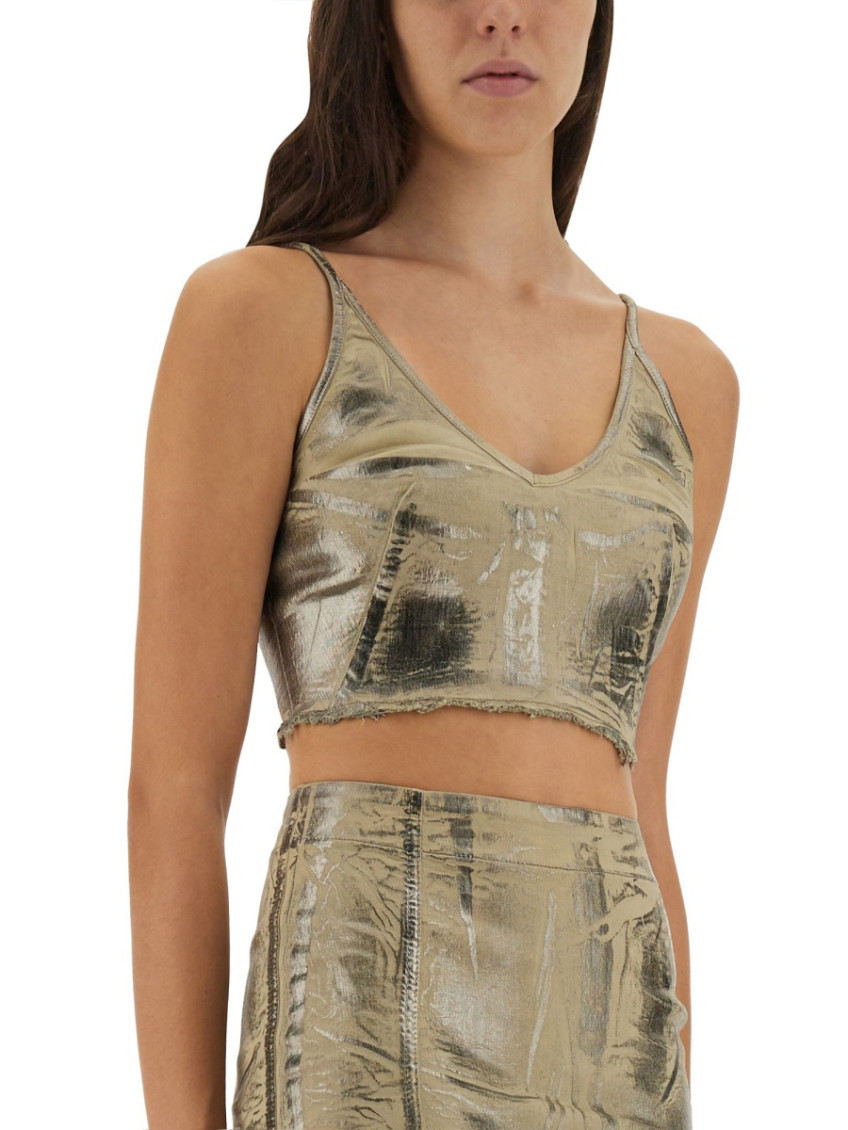 Beige Solid V Neck Top