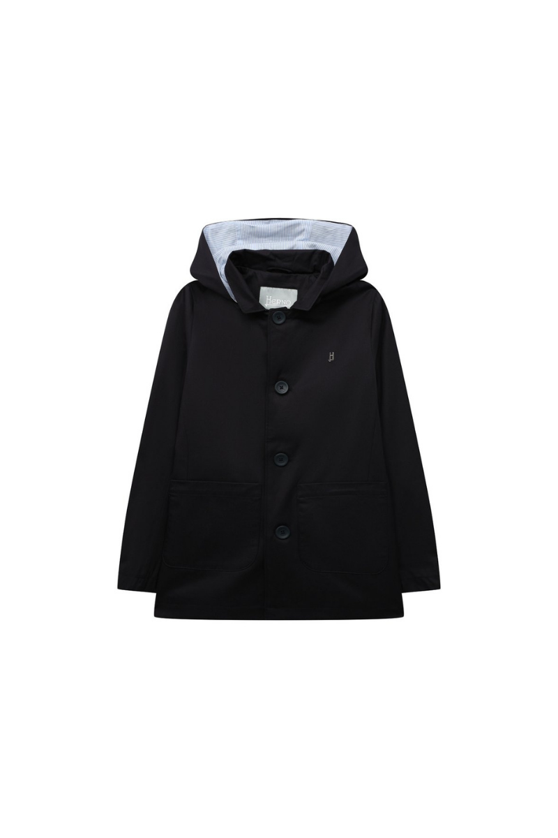 Hooded Cotton Jacket — Black