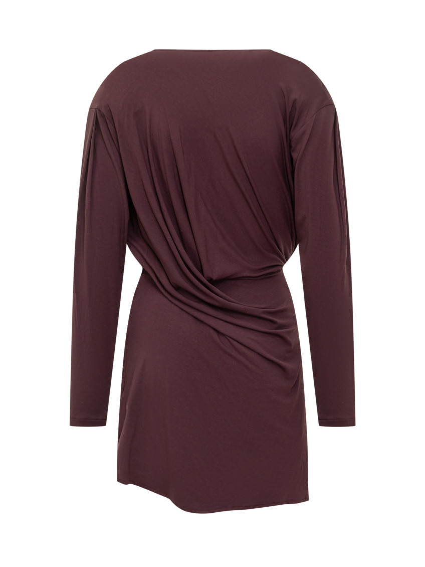 Red Solid V Neck Mini Dress