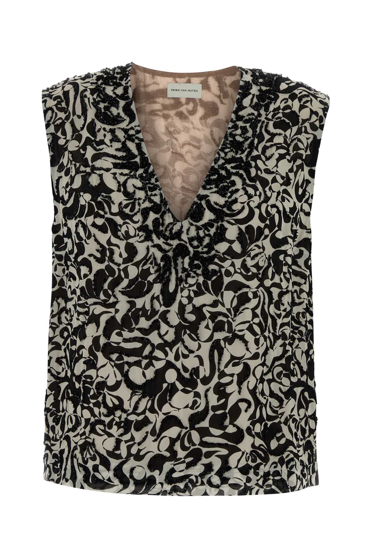 Printed Crepe Blouse — Black