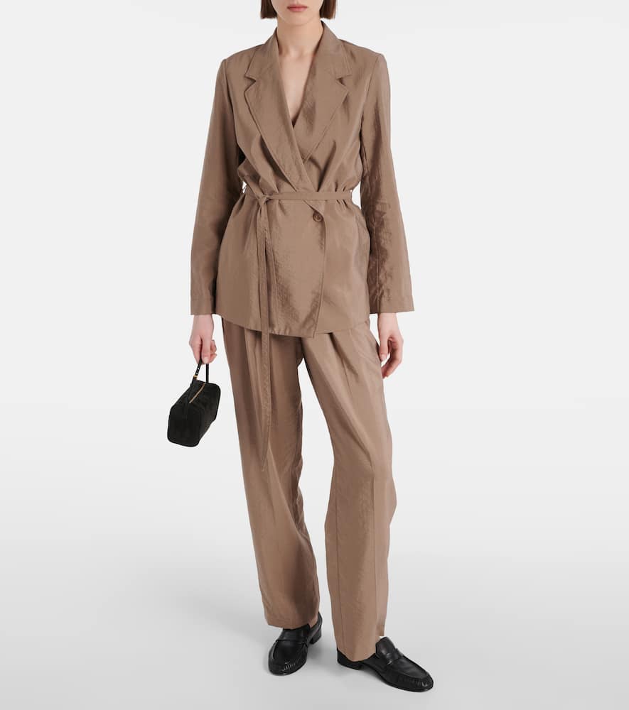 Pleated silk-blend twill straight pants