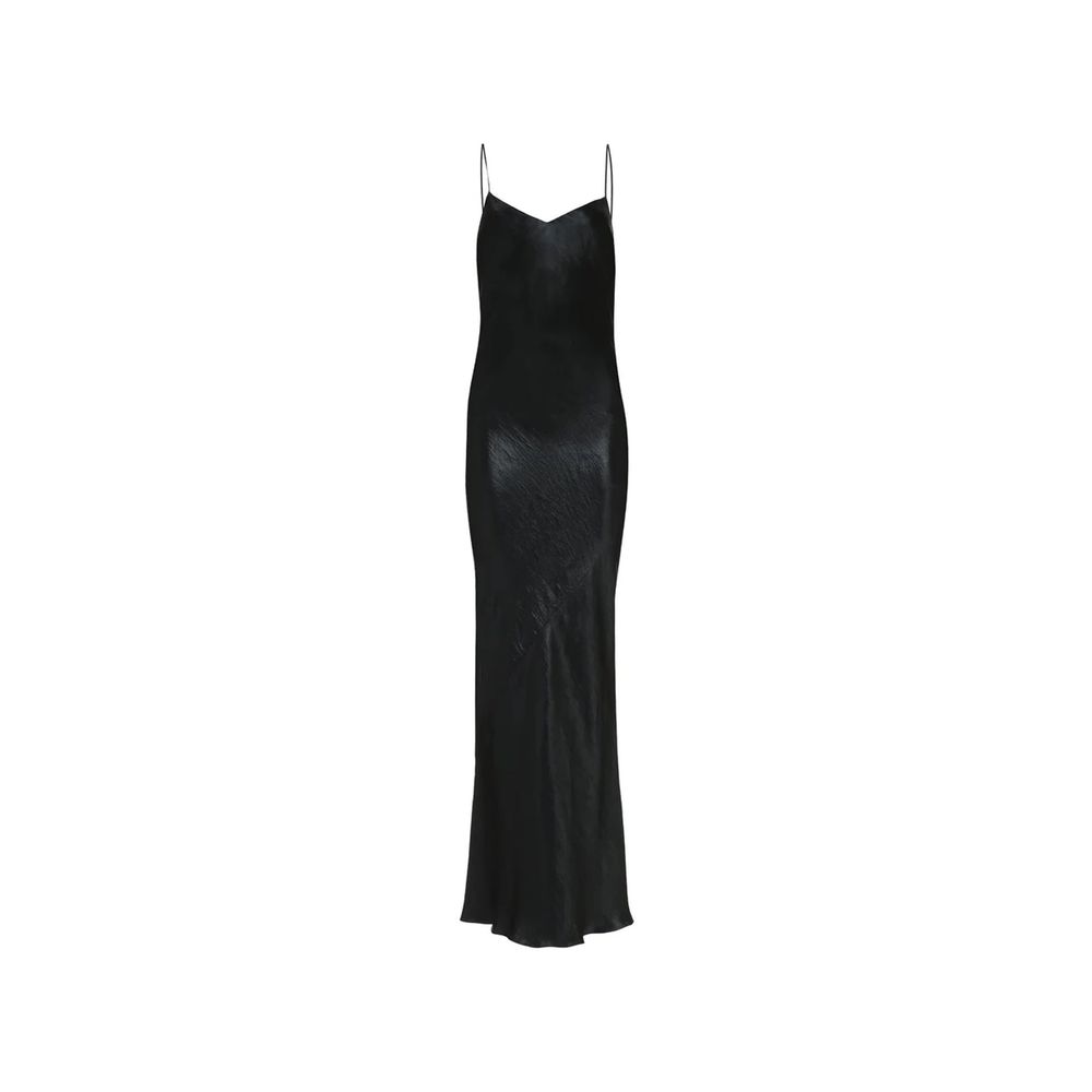 Fluid Acetate Slip Dress — Black