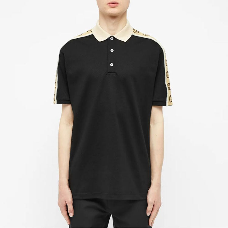 Interlock Double G Stripe Polo Shirt Black