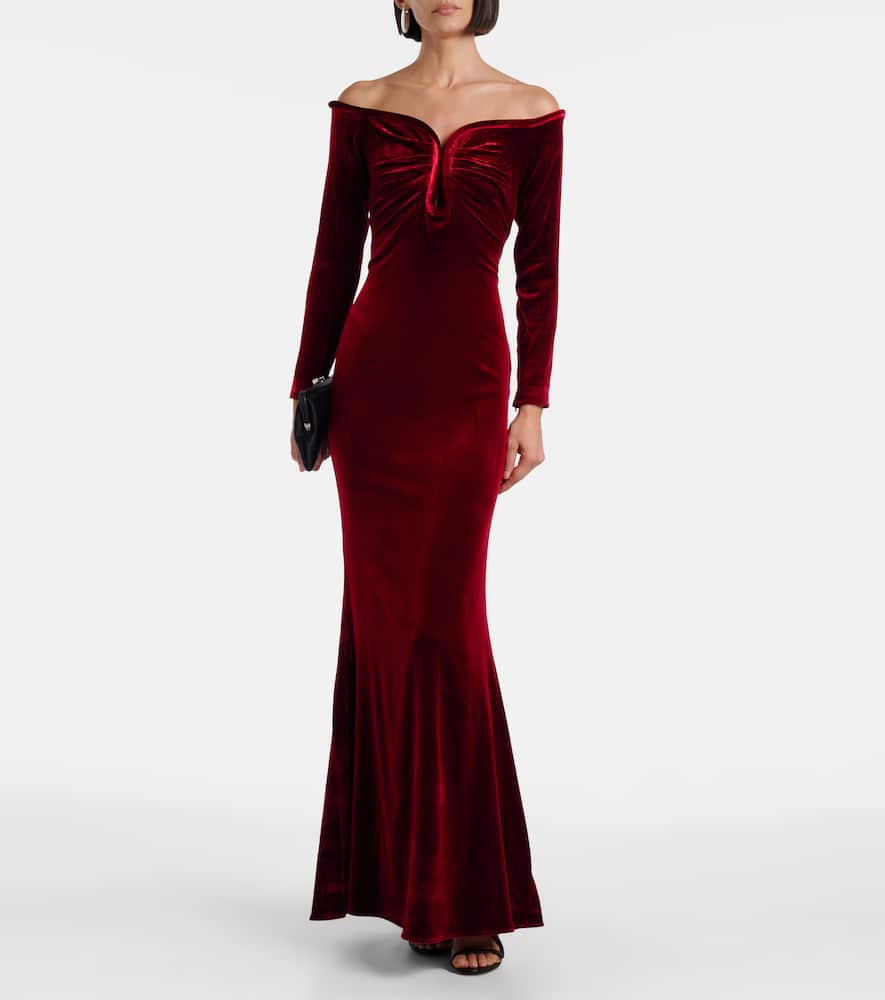 Off-shoulder velvet gown
