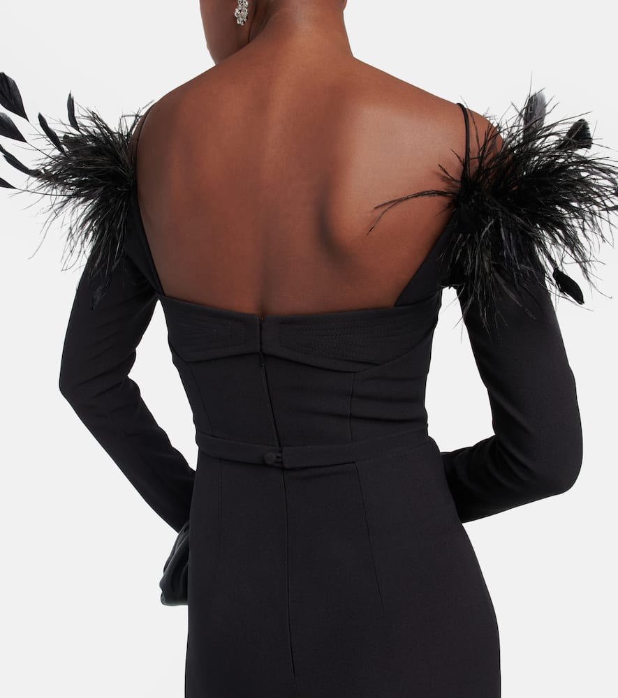 Feather-trimmed midi dress