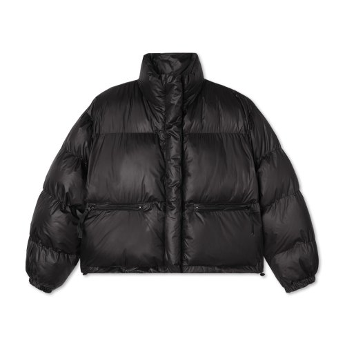 Glossy String Zip-Up Puffer Crop Short Padding_Black