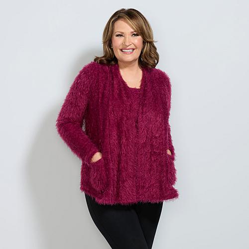 Colleen Lopez Open-Front Eyelash Cardigan - Black