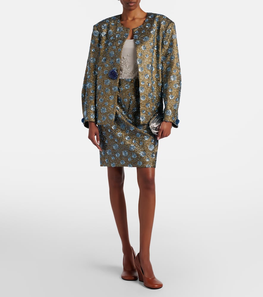 Floral sequined pencil skirt