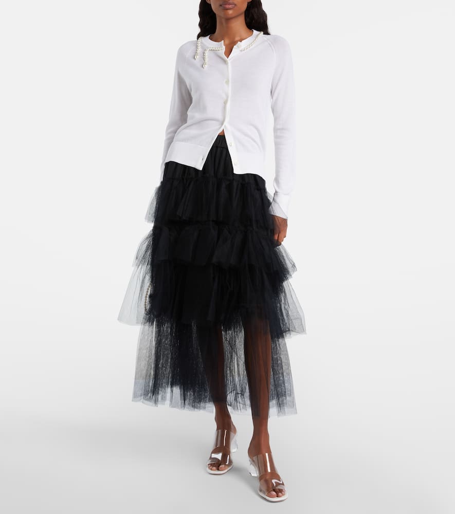 Faux pearl-embellished wool and silk cardigan