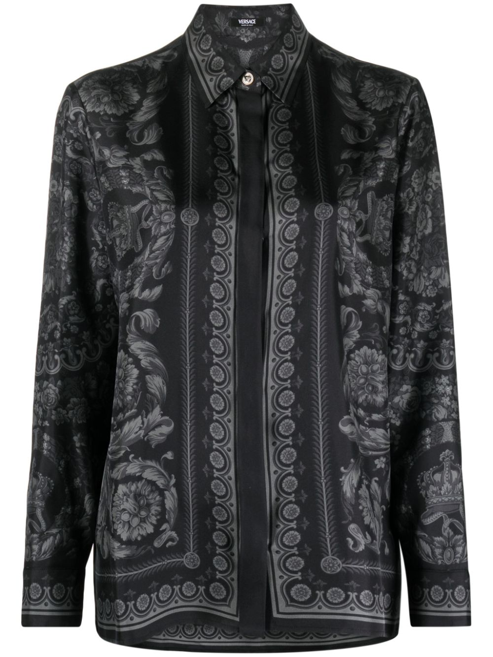 Barocco-print silk-twill shirt - Black