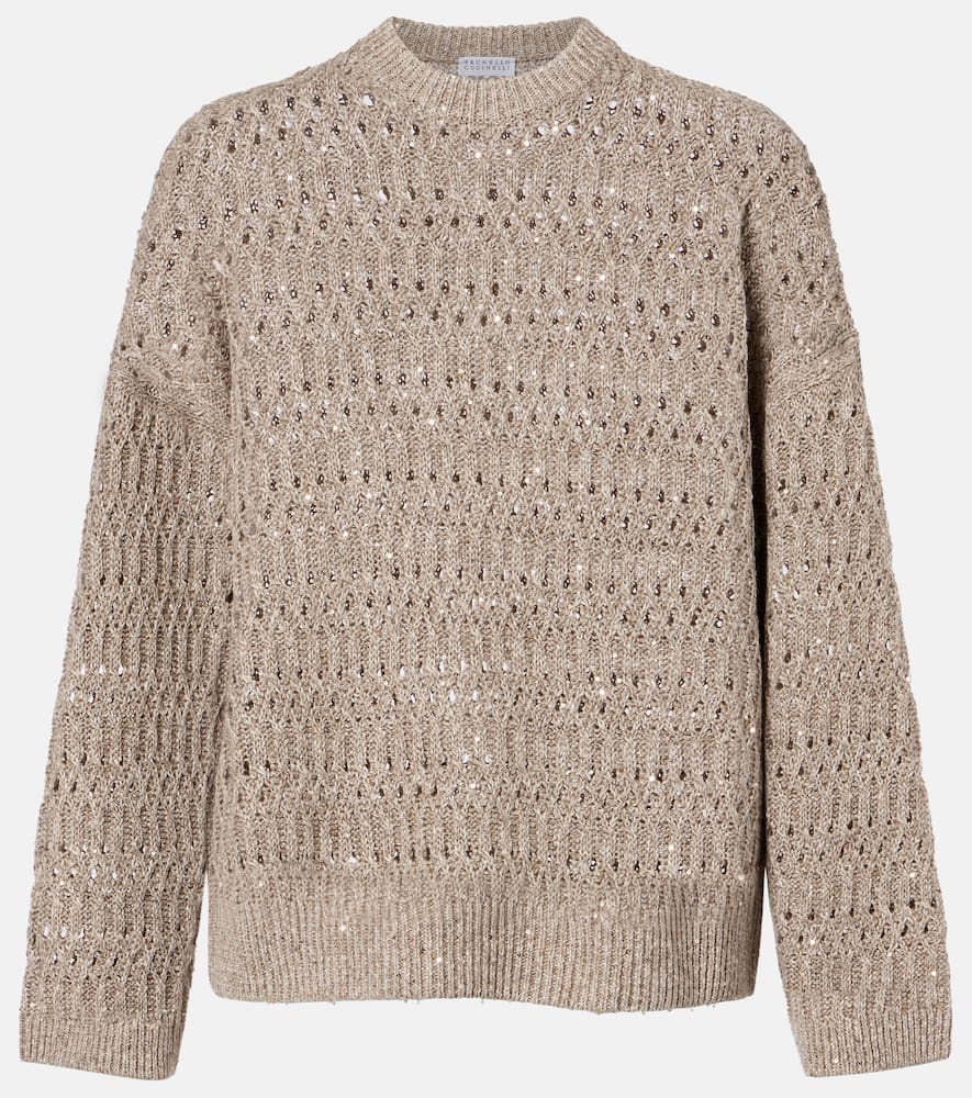 Sequined linen-blend sweater