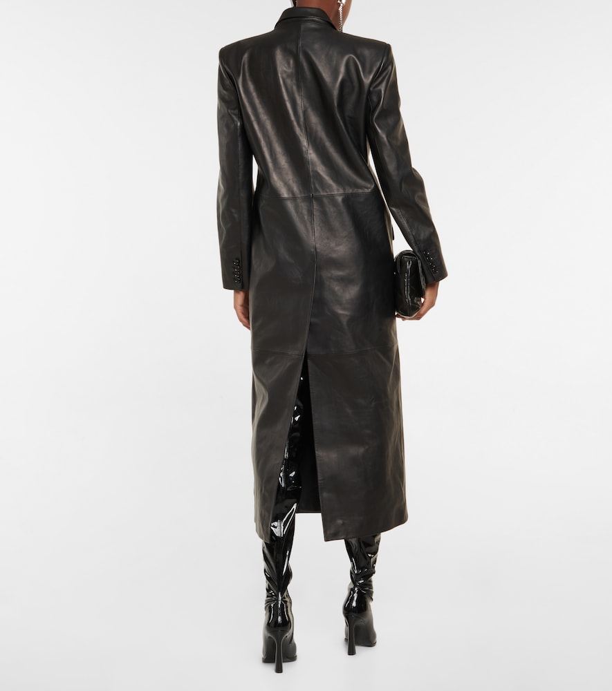 Double-breasted leather coat