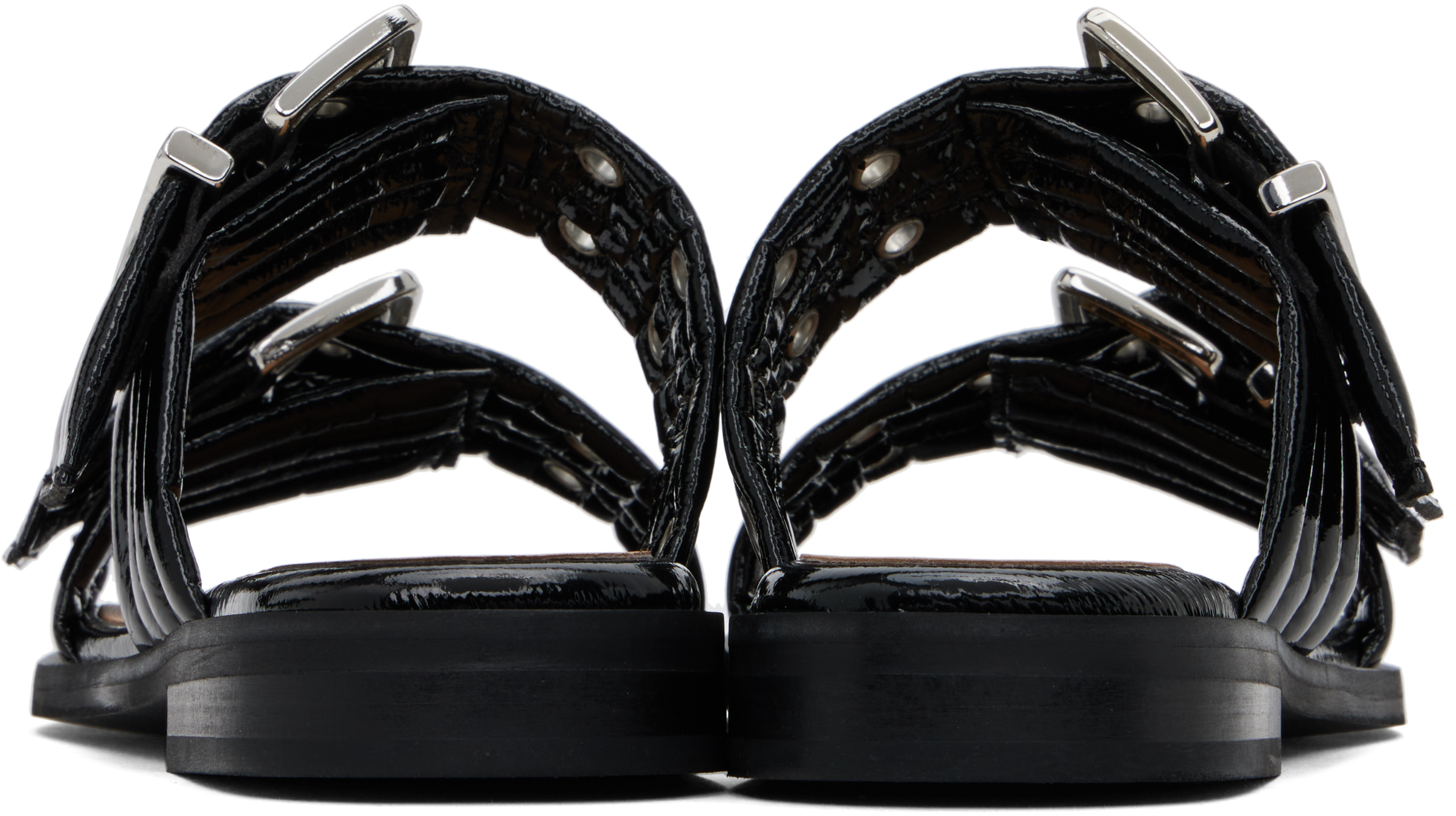 GANNI Black Feminine Buckle Two-Strap Sandals