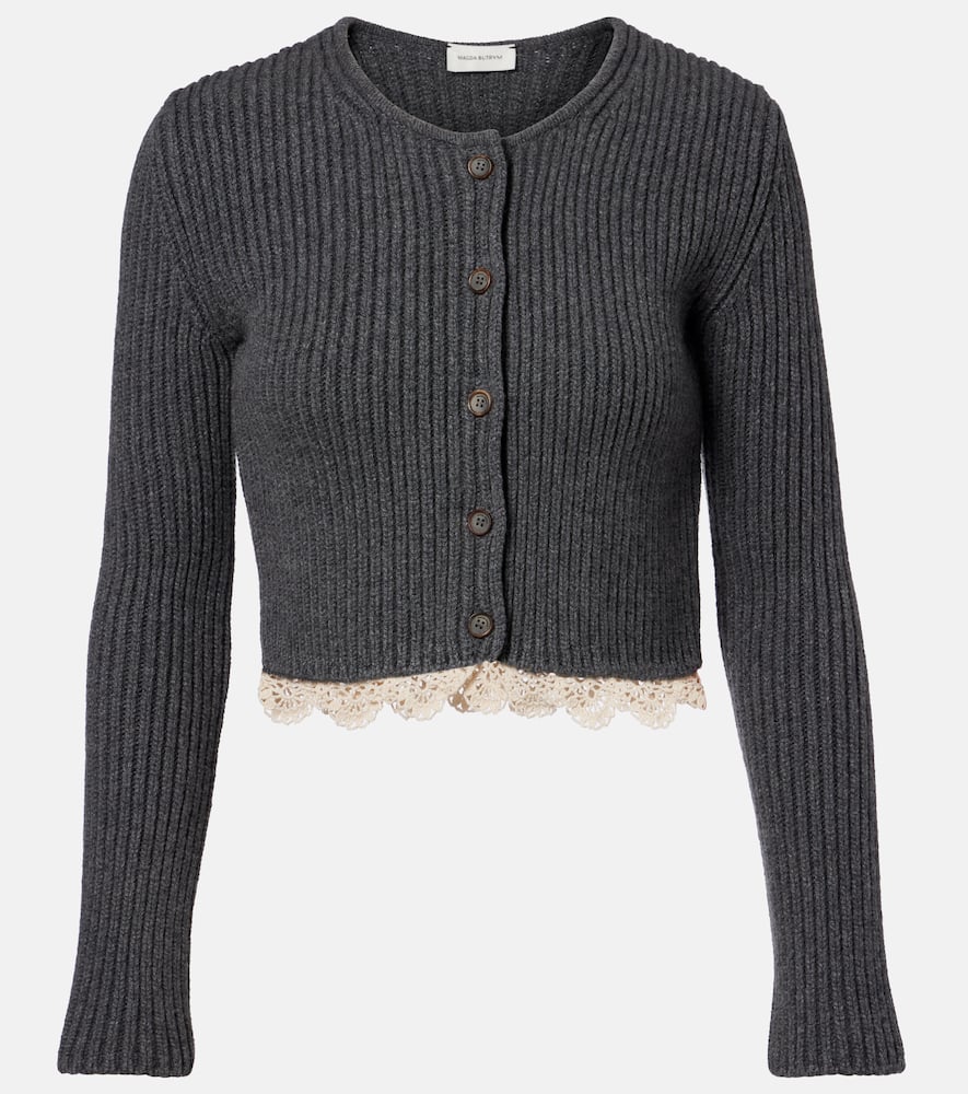 Cropped crochet-trimmed cashmere cardigan