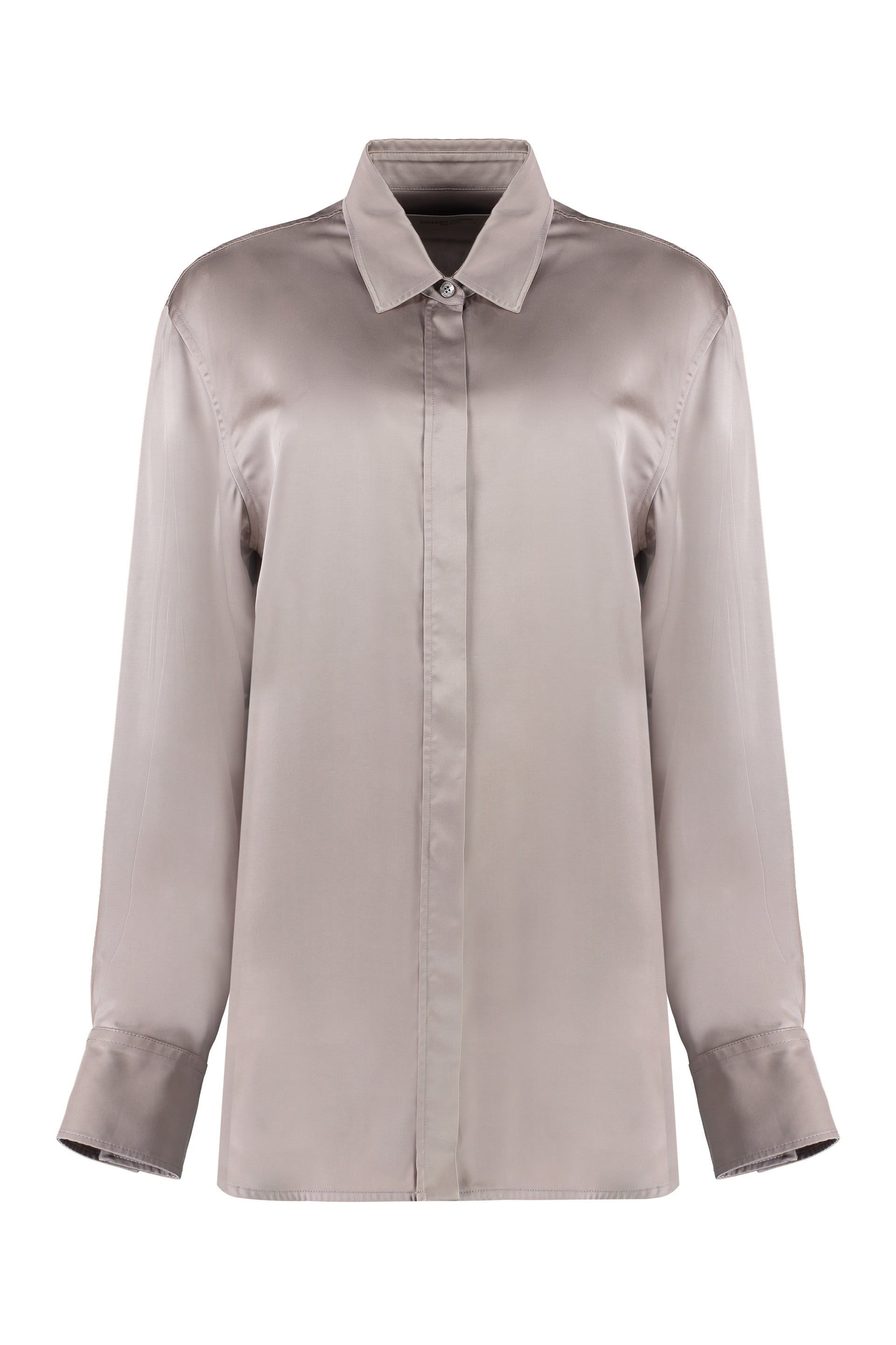 Oversized Cotton Shirt with Pleated Bib and Jewel Buttons
