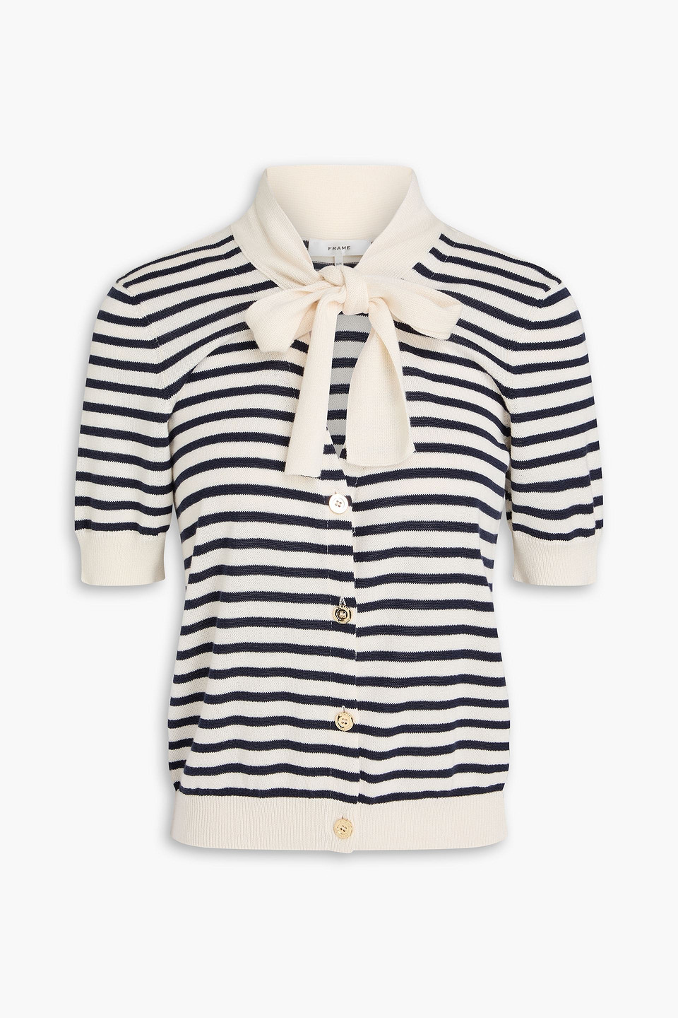 Pussy-bow striped cotton-blend cardigan - Blue - L