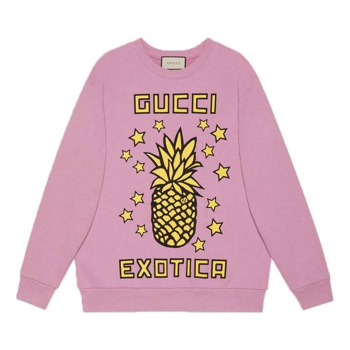 (WMNS) Pineapple Printed Long Sleeve Sweater For Pink