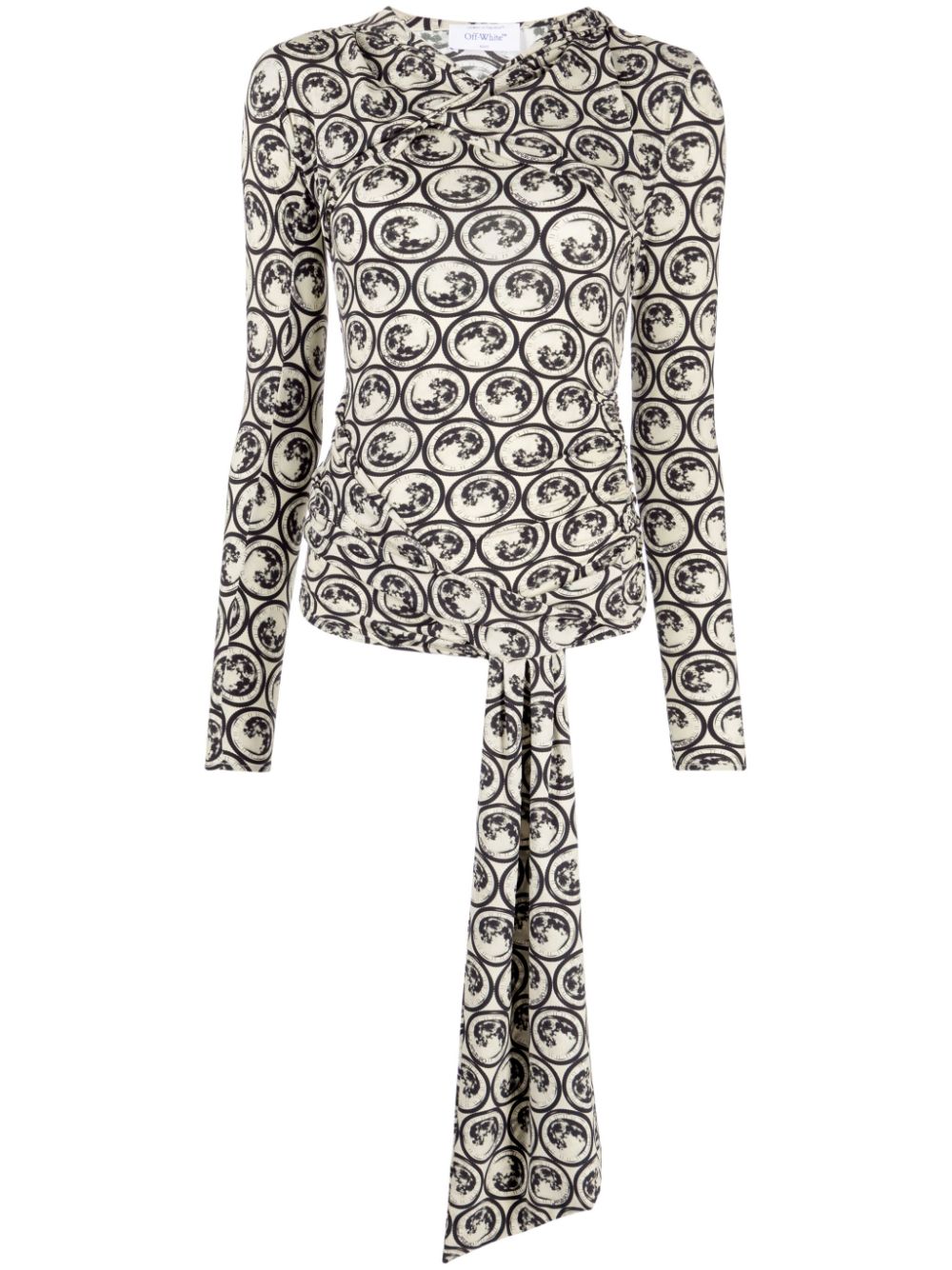 Motif-print long-sleeve top - Neutrals