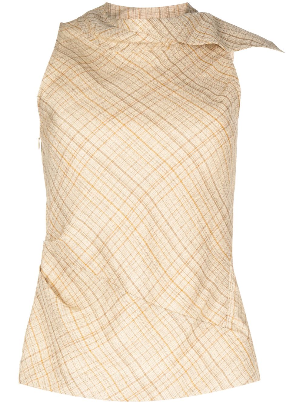 Plaid draped sleeveless top - Neutrals