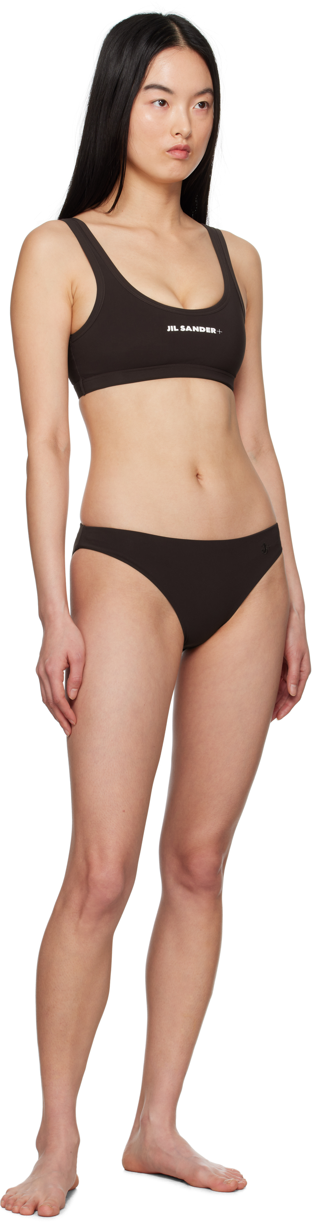 Jil Sander Brown Embroidered Logo Bikini Bottom