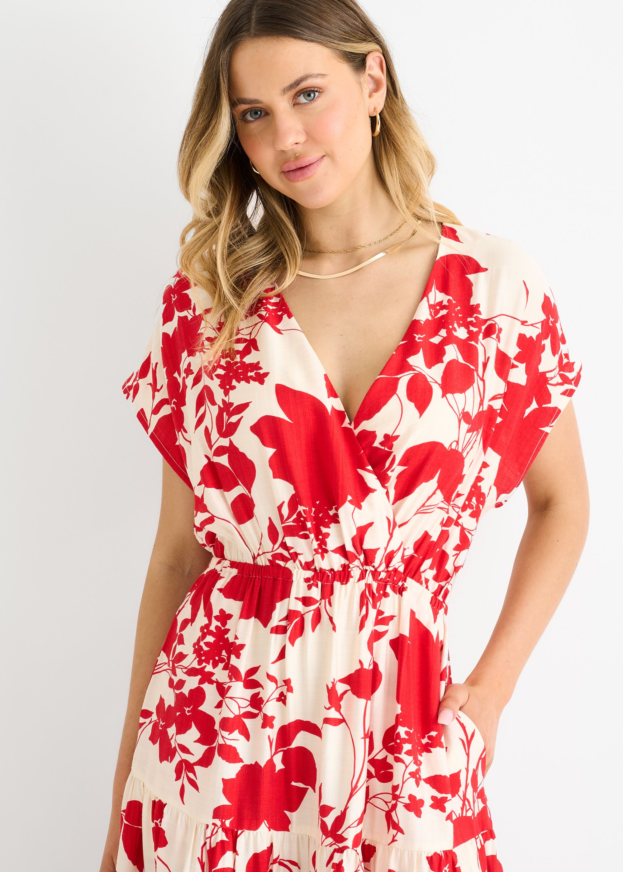 Gini London Women's Red Floral Elastic Waist Maxi Dre