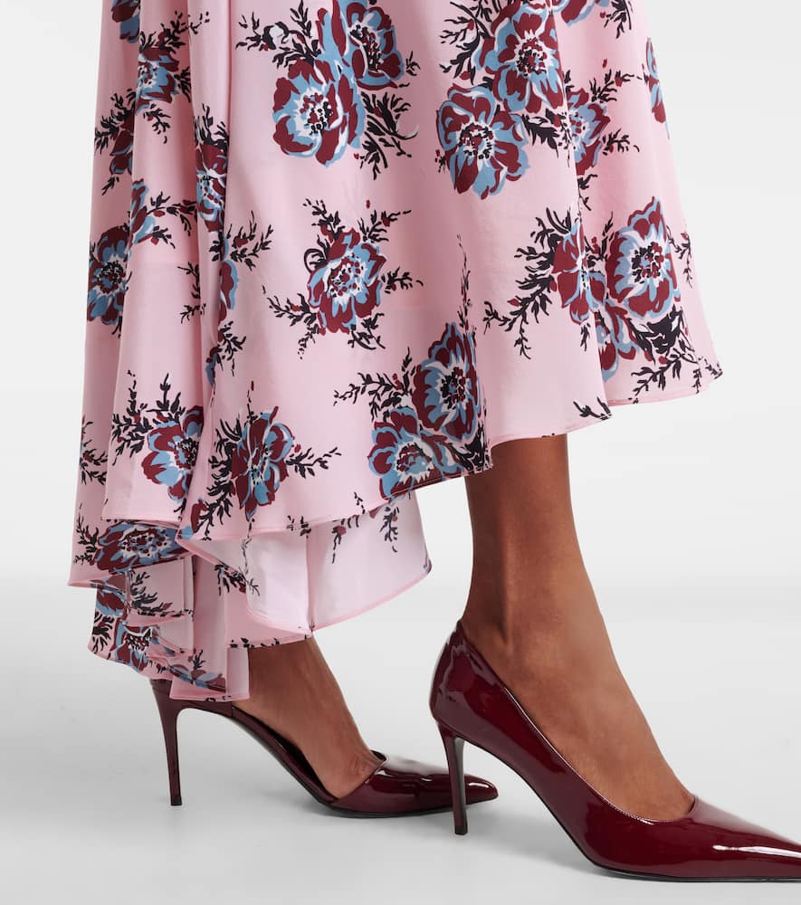 Floral-appliqué silk gown