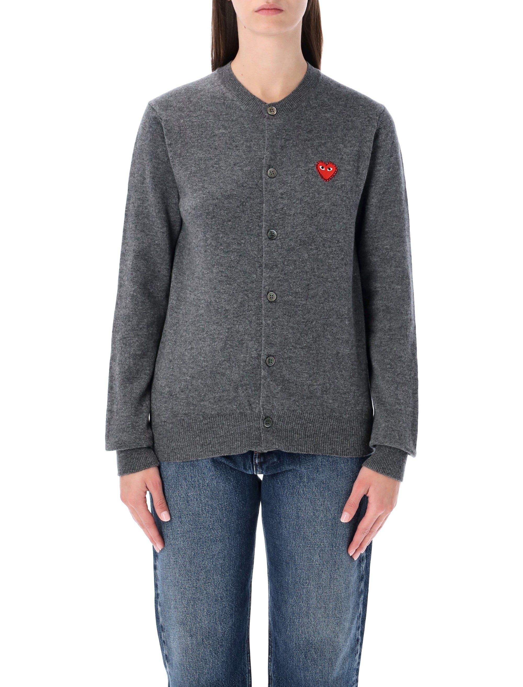 Round Neck Cardigan with Red Medium Emblem X Red Rhinestone