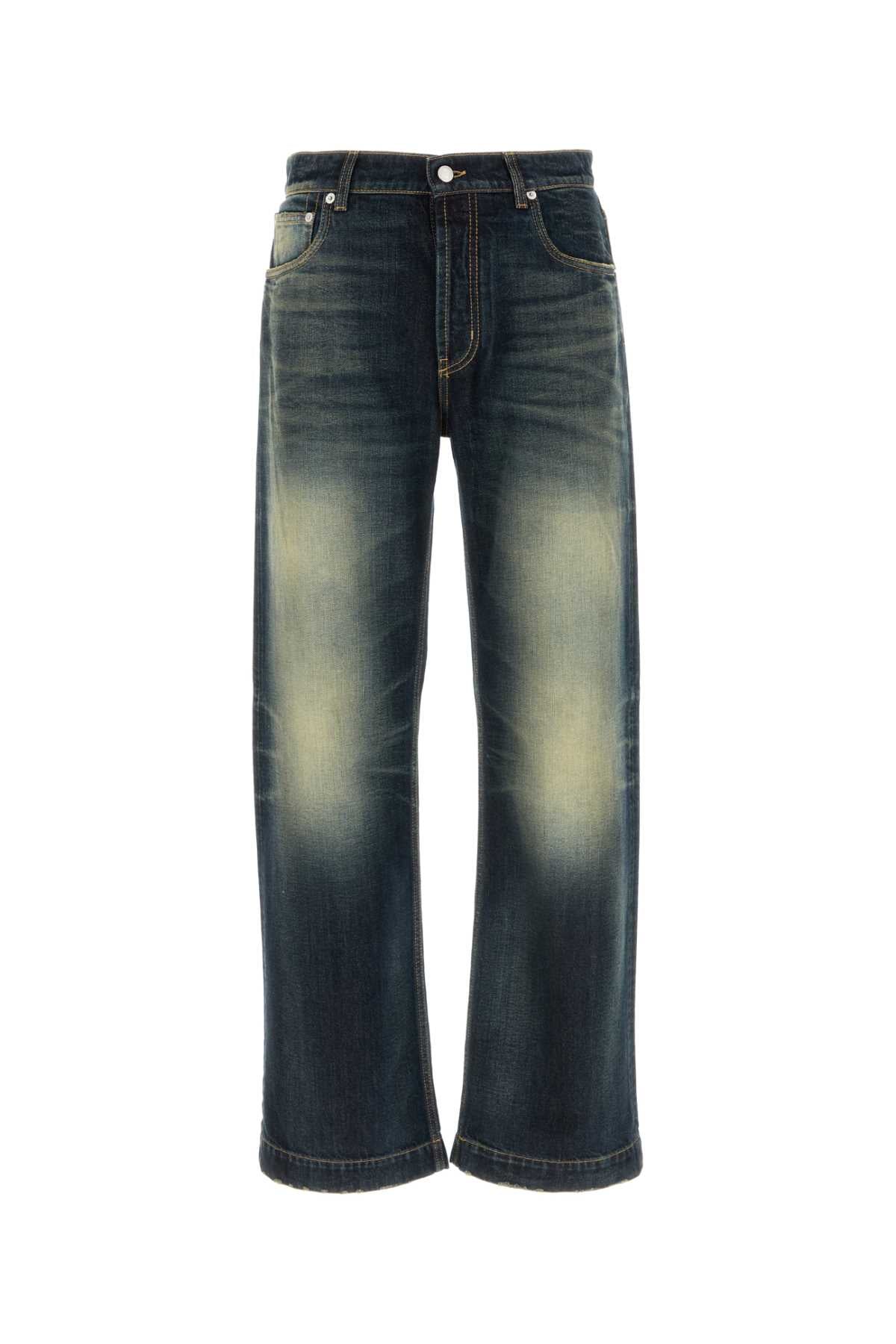 Vintage-Washed Cotton Jeans — Navy