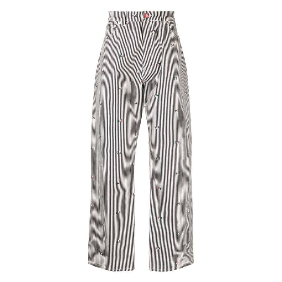 Rinse Blue Denim Striped Floral Suisen Relaxed Fit Jeans, Waist