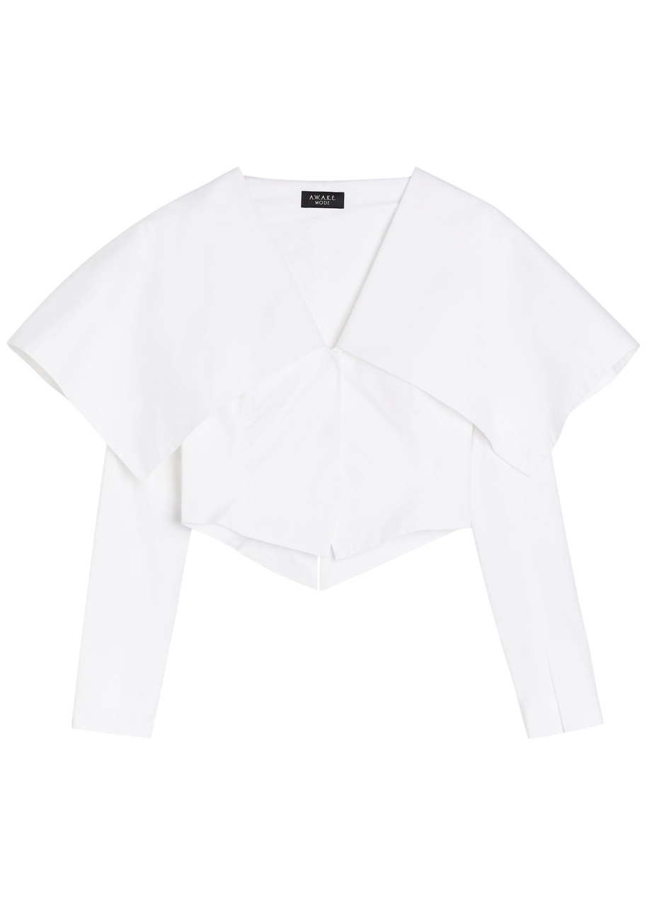 Oversized-collar Cropped Cotton-blend Jacket