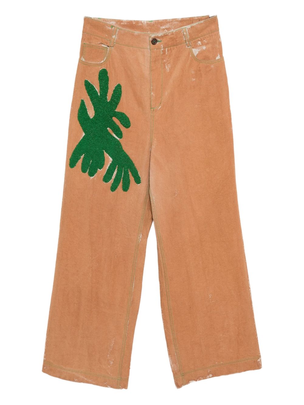 Hand embroidery straight jeans - Brown