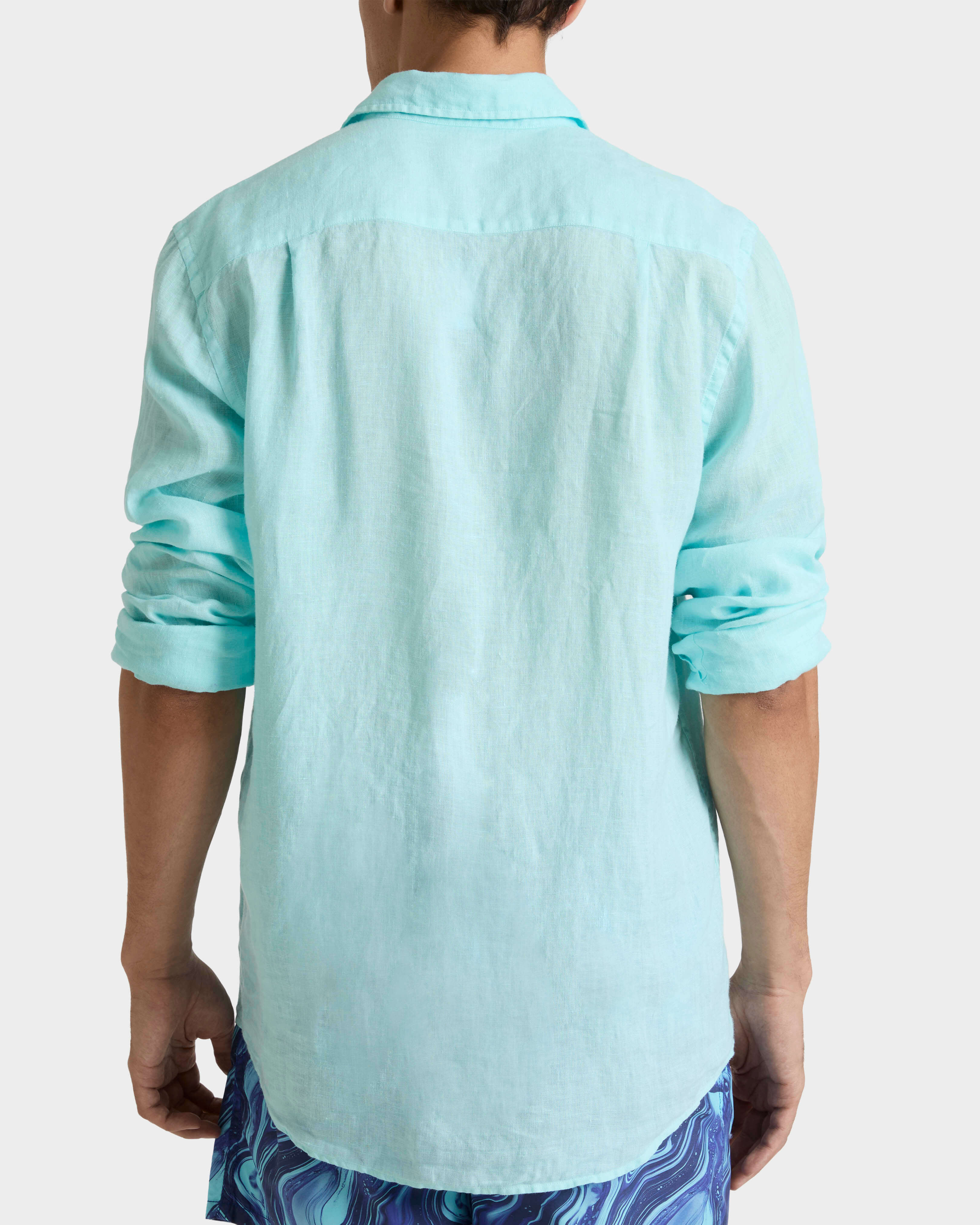 Men Linen Shirt Solid - Shirt - Caroubis - Blue